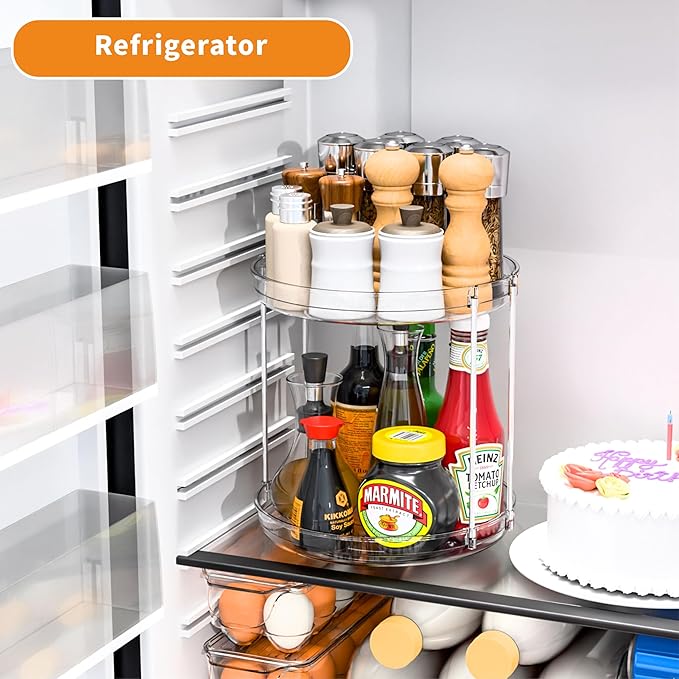 2 Tier Lazy Susan Turntable for Cabinet,Countertop,Pantry,9.5"W Spinning Seasoning Organizer,Double Rotating Kitchen Spice Rack Organizer and Condiments,Medicine,Vitamin Bottle Organizer Carousels,1Pc