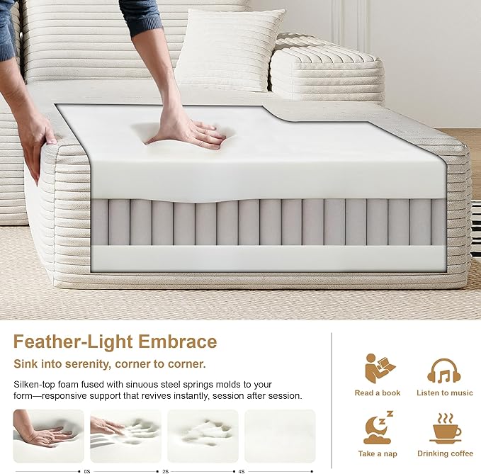 108" Sectional Couches for Living Room Modern Modular Sofa with L-Shape Couchs Upholstered Boneless Couch Deep Seat Sectional Couch with Chaise (White, Right Facing Chaise+2Seaters)