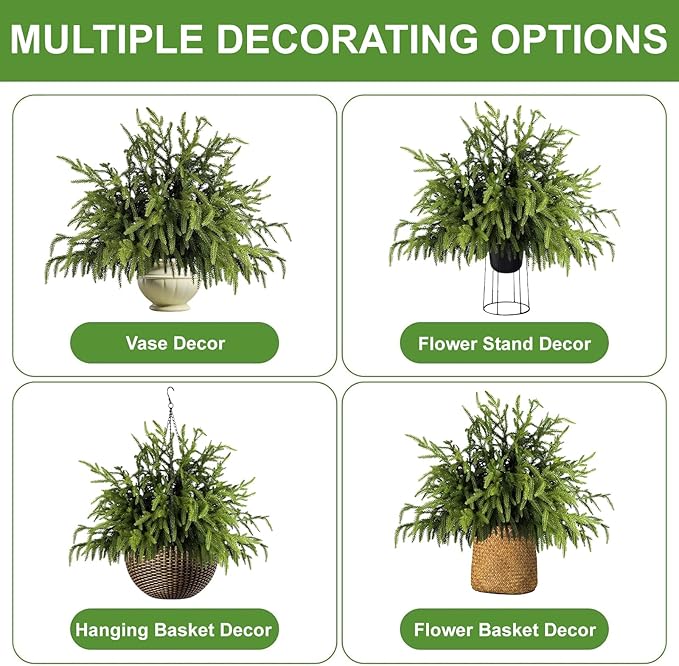 Artgar 50 Pcs Pine Branches - 18 Inch Artificial Green Pine Stem - Real Touch Pines Branches - Christmas Greenery Pines Branches for DIY Flower Arrangement Home Indoor Christmas Decor