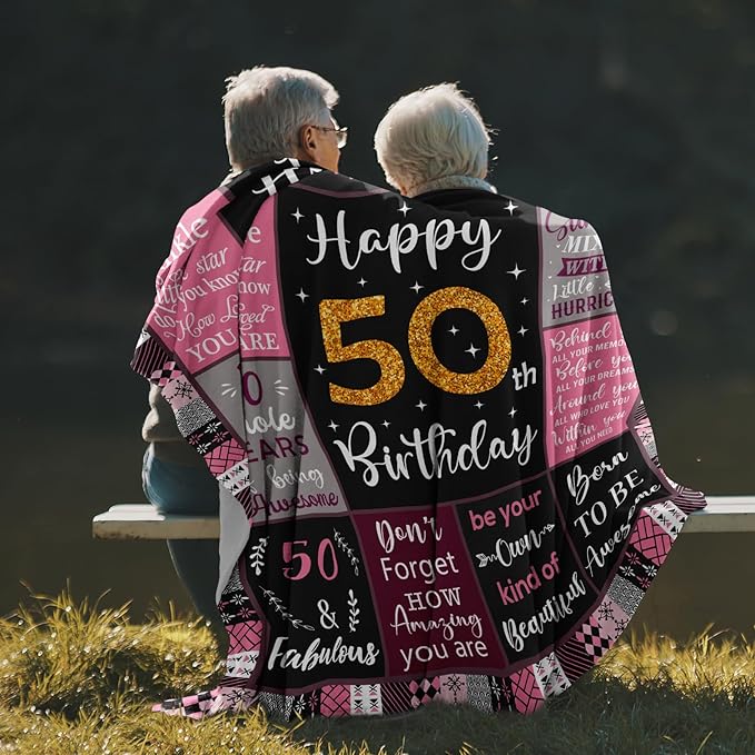 50th Birthday Gifts for Women, 50th Birthday Gift Blanket 50"X60", 50 Year Old Gifts for Women, 50th Birthday Gifts for Her, 50th Birthday Decorations, 50 Years Old Birthday Gifts for Woman