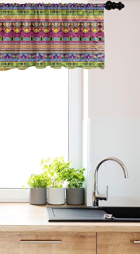 Ambesonne Prehistoric Window Valance, Aztec Culture Pattern Borders Ornate Tribal Animal Print, Curtain Valance for Kitchen Bedroom Decor with Rod Pocket, 42" x 12", Multicolor