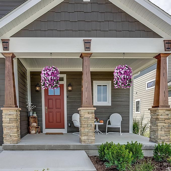 Artificial Fake Hanging Flowers Basket for Outdoor Indoor Decoration,UV Resistant Faux Silk Light Fuchsia and Fuchsia Morning Glory Flowers Plants Realistic Hanging Planter for Outside Home Porch Yard