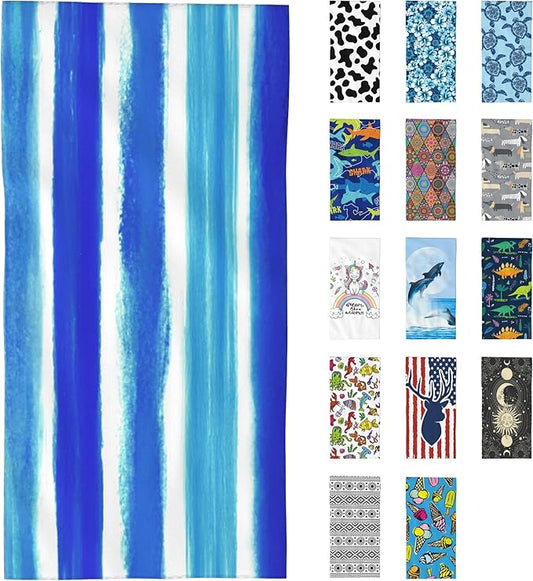 Beach Towel Oversized, Watercolor Blue Stripes Microfiber Beach Towels, Lightweight, Absorbent, Quick Dry, Sand-Free Beach Blanket, Unique and Ideal Gift for Camping, Pool,Yoga, 29.5” X 59”