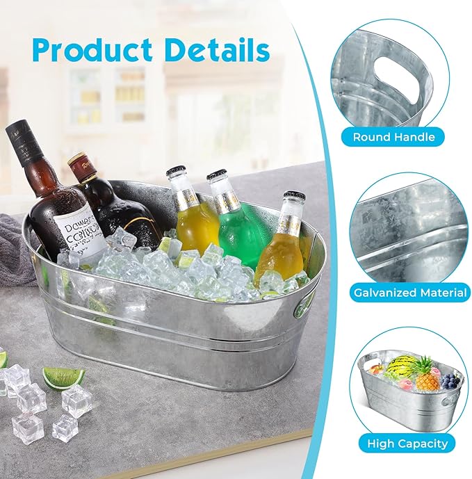 4 Pack Metal Ice Bucket, Galvanized Tub Ice Buckets For Parties, 4 Gallon Large Ice Bucket, With 2 Ice Bucket & 2 Tongs Cooler Bucket, For Festive Party Drink Cocktail Bar Champagne Bottle Bucket