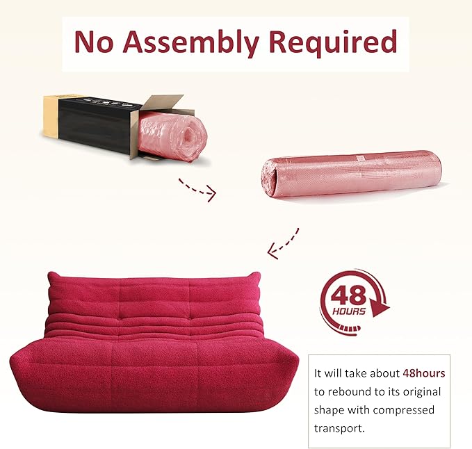 Bean Bag Chair, Oversized Loveseat Fireside Chair for Adults, 2 Seater with Memory Foam Filled, Lazy Sofa Lounge Floor Sofa for Living Room, Bedroom, Office, No Assembly Required. (Burgundy)