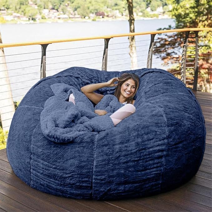Big Huge Giant Bean Bag Chair for Adults, (No Filler) Bean Bag Chairs in Multiple Sizes and Colors Giant Foam-Filled Furniture - Machine Washable Covers, Double Stitched Seams (Blue,5FT)