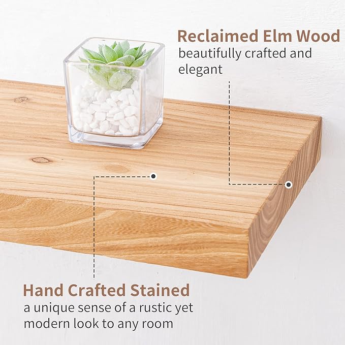 Axeman Rustic Elm Wood Floating Shelves for Wall, 48'' x 8" Deep Wall Shelf with Invisible Bracket, Large Long Wall Mounted Storage Shelves for Living Room, Bedroom, Kitchen, Bathroom Decor, Natural