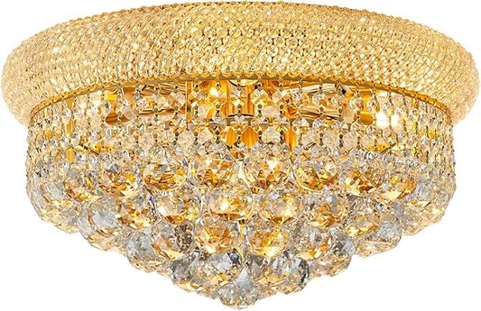 7-Light Crystal Flush Mount Chandelier Ceiling Light Fixture for Living Room Dining Room Bedroom Foyer Entryway Hallway Closet Bathroom (Gold D18)
