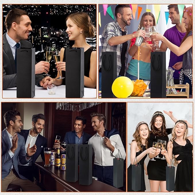 30 Pack Black Wine Gift Bag,Reusable Wine Bottles Gift Bags Bulk Paper Wine Bottle Bag with Handles Appreciation Gift Bags for Birthday Party Wedding Anniversary Celebrations