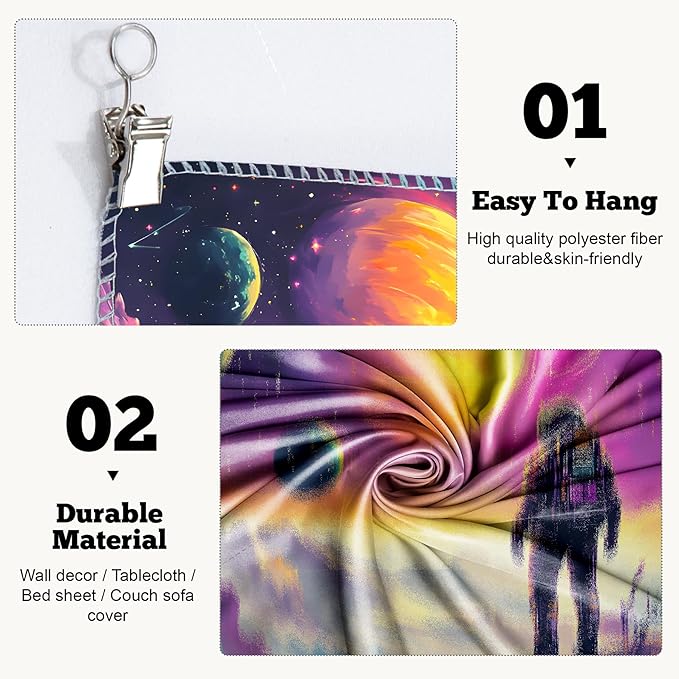 BVBOX Astronaut Space Blacklight Tapestry 79"x59", UV Reactive Astronaut Universe Galaxy Planet Glow in Dark Tapestries, Black Light Neon Upright Poster Wall Hanging Backdrop Decor for Bedroom Living Room