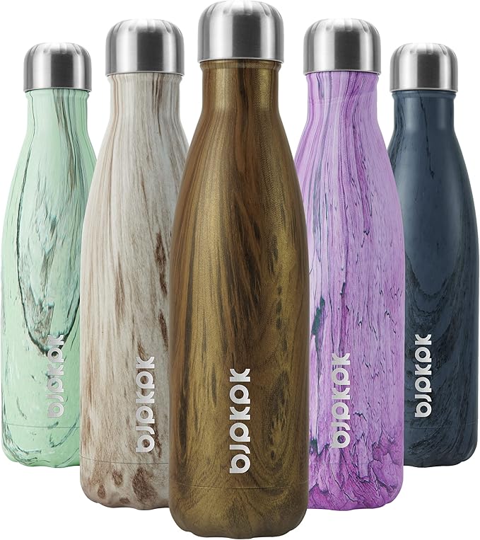 BJPKPK Teakwood Graphics Stainless Steel Metal Double Wall Insulated Water Bottle 17 oz Cola Shape Sports Travel Cold Thermal Water Bottles