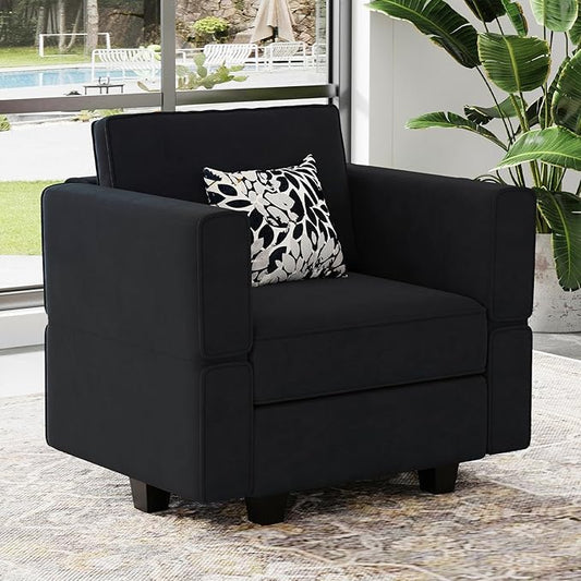 Belffin Modular Sectional Arm Accent Chair with Storage Seat Velvet Armchair Single Sofa Club Chair Black