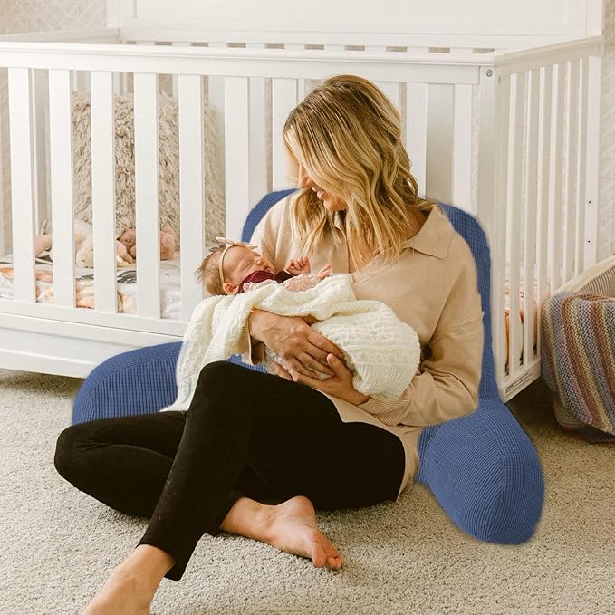 Back Pillow for Bed Sitting Up,Reading Pillow for Sitting in Bed Adult with Arm Pillow,Back Rest Pillow for Sitting in Bed with Pockets,While Gaming,Working,Watching,Large-Navy