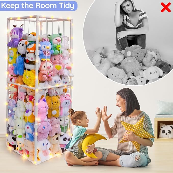 Beinou Stuffed Animals Zoo Storage Stuffed Animals Holder Extra Large Plushies Storage PVC Playroom Organizer Stuffed Animals Cage for Nursery Bedroom