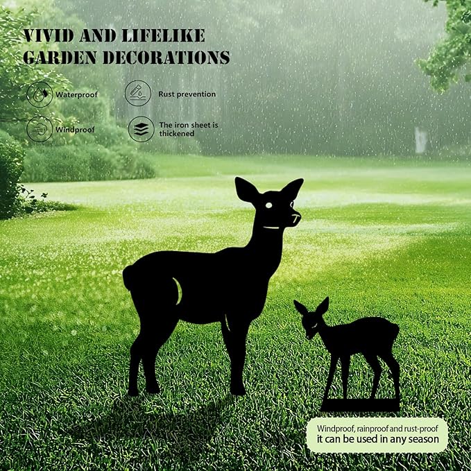 3 Pack Deer Metal Garden Decorative Stakes, Weather Proof Silhouette Statues for Yard, Patio,Outdoor Decor for Deer Lovers and Pet Owners