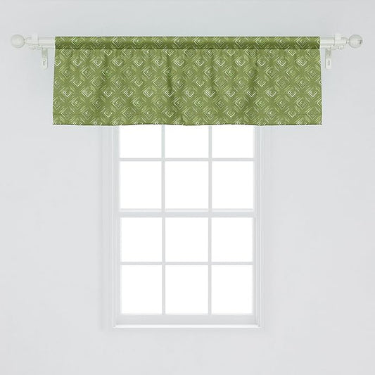 Ambesonne Olive Green Window Valance, Grunge Geometric Pattern Square Shape Diagonal Abstract Rhombus, Curtain Valance for Kitchen Bedroom Decor with Rod Pocket, 42" x 18", Olive Green Coconut