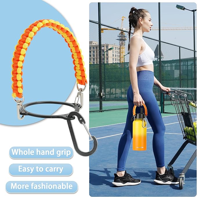 40 oz Insulated Water Bottle with Paracord Handles & Strap, 2 Lids(Straw Lid&Spout Lid), Stainless Steel Reusable Wide Mouth Metal Water Bottle With Straw, Double Walled, Thermo Mug（Mango Yellow)