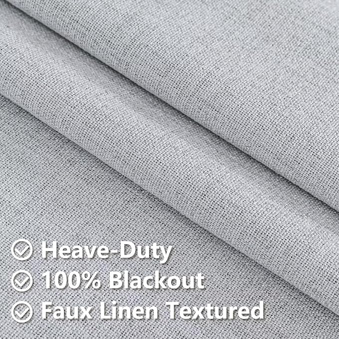 Blackout Curtains 108 Inches Long 2 Panels Set, 100% Black Out Textured Thermal Curtains, Grommet Light Blocking Drapes for Living Room Bedroom Luxury Decor(52W × 108L inch, Greyish White)