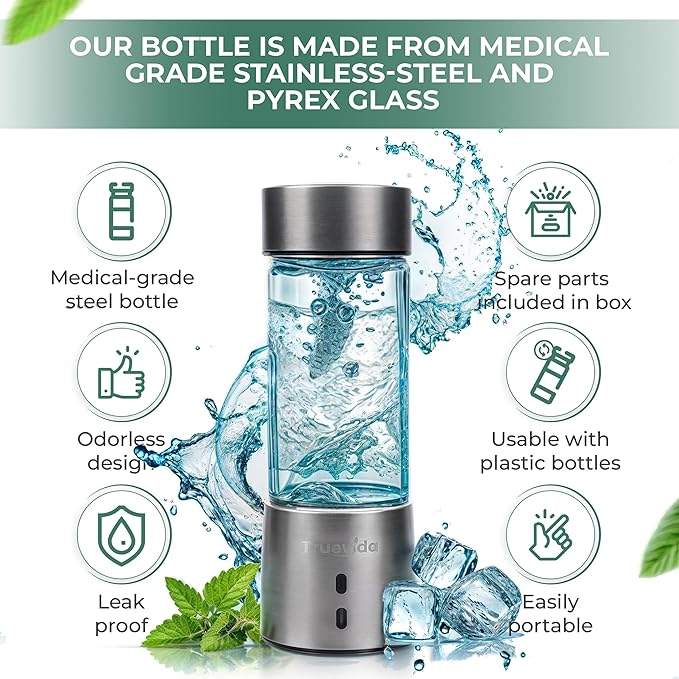 2-in-1 | Hydrogen Water Bottle - Hydrogen & Ozonated Water Generator | H2 Concentration1500ppb+, ORP 500mV-700mV | Hydrogen water bottle generator | Elevate your life