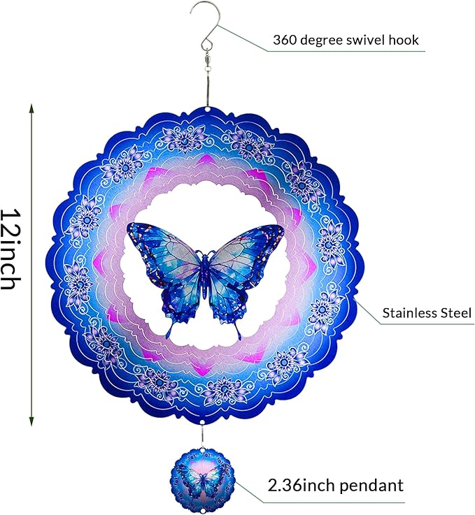 Butterfly Wind Spinners Outdoor,12 Inch Butterfly Gifts for Women Mom Grandma Wife,3D Butterflies Decorations Wind Spinners for Garden Yard Proch