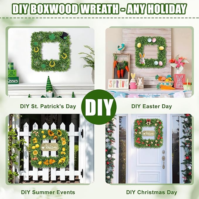 Artgar 20Inch Boxwood Wreath, Spring Wreaths for Front Door, Realistic Green Square Boxwood Wreath for Year-Round Decor, Artificial Summer Wreaths for Wedding Farmhouse Indoor/Outdoor Porch Decor