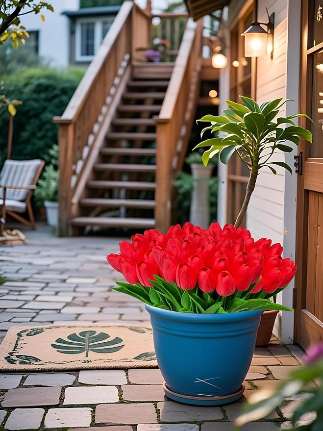 Artificial Tulips Flowers 15Pcs Faux PU Tulip Real Touch Tulip Fake Flowers Bouquets Arrangements for Mother's Day Easter Spring Flowers Gifts Home Table Décor