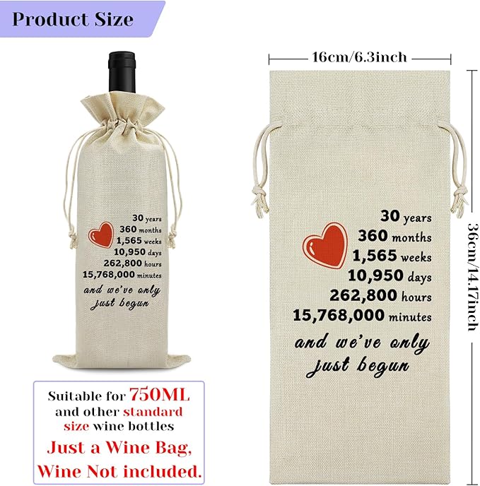 30th Anniversary Wedding Gift for Wife Husband Wine Bag 30th Years of Marriage Gift for Women Men Burlap Wine Wrapping Bag Valentine Christmas Thanksgiving Gifts for Couples Wine Gift Bag