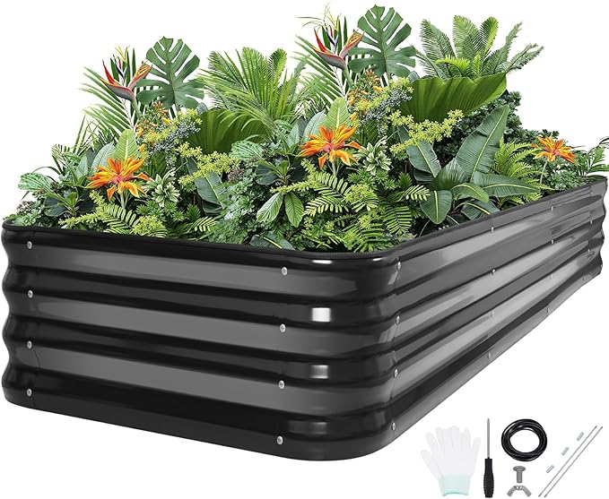 5-in-1 Adjustable Raised Garden Bed Kit | Galvanized Planter Boxes for Vegetables, Flowers | 12" Tall, Multiple Sizes (8x3x1ft, 9x2x1ft, 10x1x1ft, 6x5x1ft, 7x4x1ft) | Outdoor Metal Raised Bed, Grey
