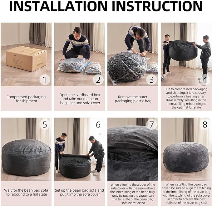 Bean Bag Chair 3Ft, Memory Foam Filled, Large Beanbag Chairs for Adults and Teens, Soft Sofa with Removable Flannel Cover, Round Couch for Living Room Bedroom College Dorm (Black, 3FT-36×36"×24")