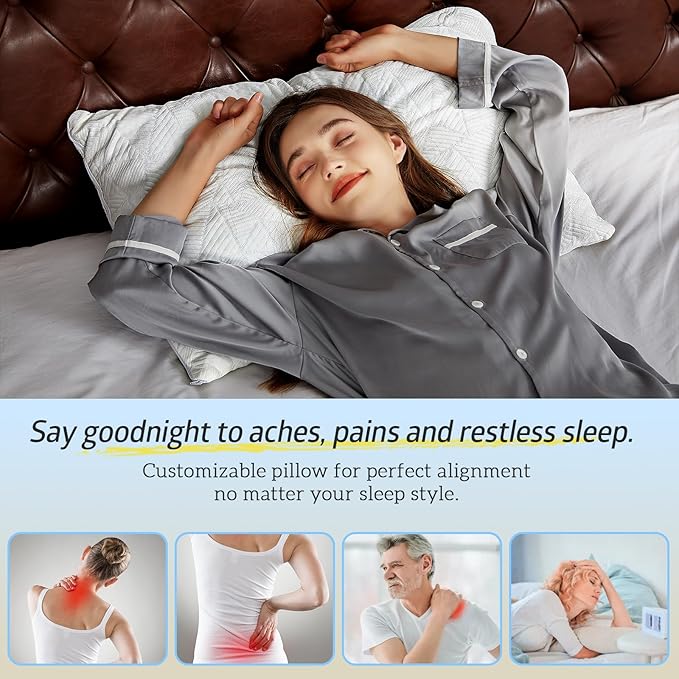 BETU Cooling King Size Pillows Set of 2, Shredded Memory Foam Cool Pillows for Hot Sleepers, Adjustable Firm Soft Support Bed Pillows Perfect for Back Neck Pain and Side Sleeping with Cover, White