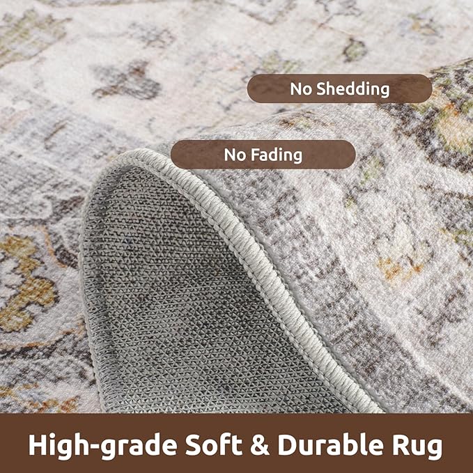 AMOAMI-3X5 Area Rug-Soft Washable Vintage Throw Accent Rugs for Living Room, Entryway, Bedroom, Kitchen, Bathroom, Laundry Room, Kitchen, Bathroom, Bedside, No Slip Grey