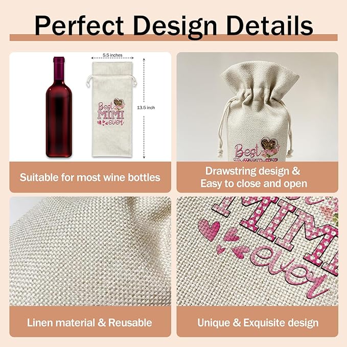 Best Mimi Ever Wine Gift Bag, Mimi Gifts for Grandma from Granddaughter Grandson, Gift for Nana Grandmother, 1pcs Reusable Burlap Wine Gift Bag for Wine Bottles, Mother's Day Holiday Party Favor -16