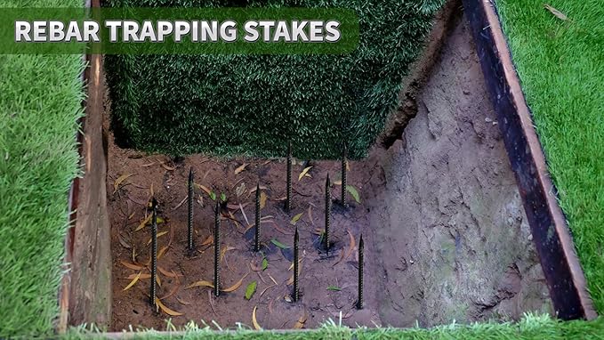 16 inches Rebar Stakes Heavy Duty (34-Pack) Metal Spikes for Concrete Timber, Garden Plant, Straight Steel Stakes for Tent, 3/8" Thickness Ground Anchors with Chisel Point End, Black