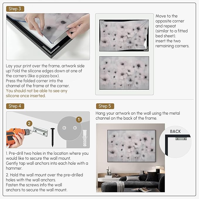 46"x72" Extra Large Framed Wall Art Soft White Poppies Watercolor Floral, Delicate Botanical for Home Living Room Bedroom Decor (Frame Assembly Required)