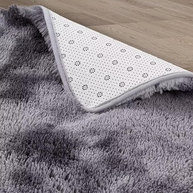 Bedroom Rug 2x6 Runner Rugs Fluffy Shaggy Bedside Hallway Entryway Rugs Soft Plush Floor Carpet for Nursery Kids Room Non Slip Fuzzy Rug Shag Faux Fur Rug for Living Room, Tie Dye Dark Grey