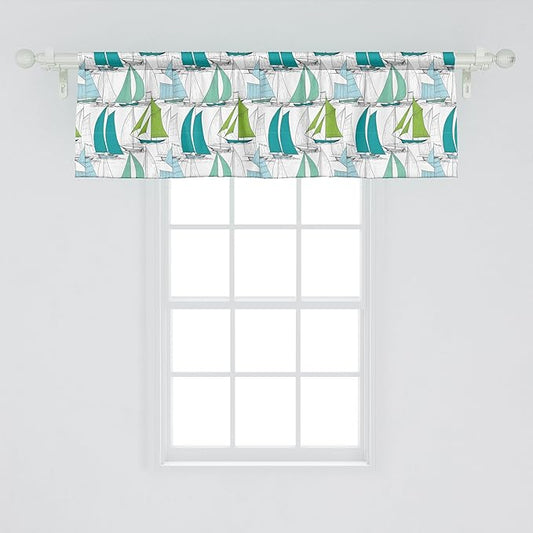 Ambesonne Nautical Window Valance Pack of 2, Sailing Boats on The Ocean Surfing Coastal Theme Marine Life Colorful Maritime, Rod Pocket Curtain Valances for Kitchen Bedroom, 54" X 18", Teal Green