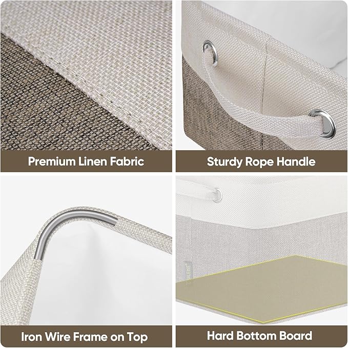 BALEINE 4 Pack Fabric Storage Bins for Shelves, Linen Storage Baskets for Organizing, Decorative Closet Bins for Clothes, Home (Brown, 15"x11"x9.5")