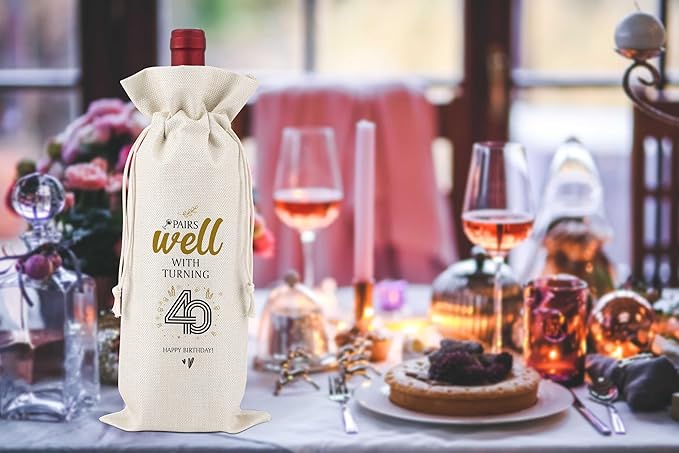 40th Birthday Wine Bag,Pairs Well With Turning 40 Happy Birthday,40th Gift Birthday Planning Gift,40th Gift Birthday Party,Birthday Decorations Wine Bag,Reusable Wine Bags With Drawstring,L15