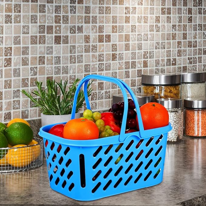 Alipis Play Grocery Basket Mini Shopping Basket Plastic Grocery Basket with Handle, Toys Storage Organizer Kitchen Storage Baskets, Blue, 2Pcs