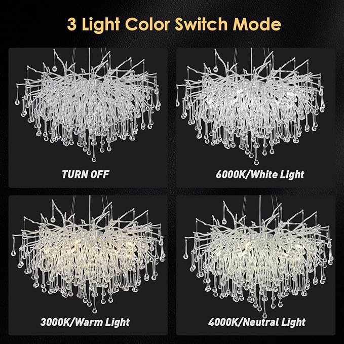 Branch Chandeliers Lights,8-Light Modern Crystal Chandelier Raindrop Luxury Chandelier Light Fixture for Dining Room Living Room,Kitchen Island D23.6in Farmhouse Chandelier