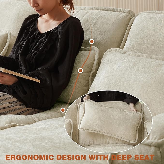 113" Oversized Cloud Couch, U Shape Sectional 4 Seat Sofa with Double Chaises, 2 Layer Cusions, Deep Seat Comfy Sofa, Upholstery Chenille Fabric for Living Room, Beige