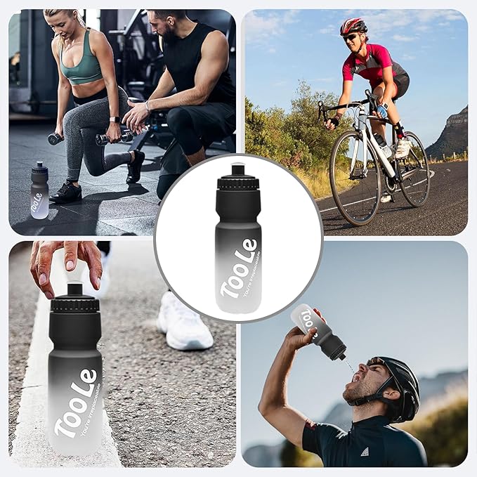 Bike Squeeze Water Bottle w/Pull Top Lid, Leakproof, BPA Free, Easy Squeeze Reusable Water Bottles for Fitness, Cycling, Running, Hiking, School, Fresh Color 24 Oz (1 Pack)