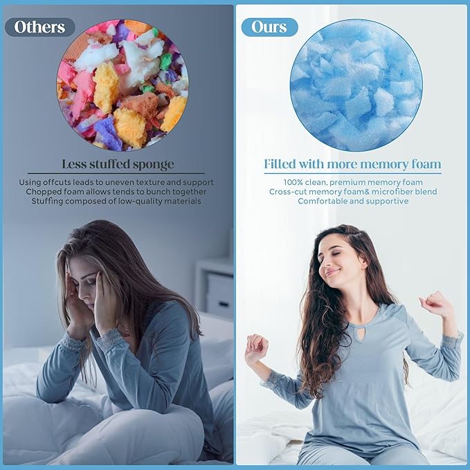 Bafode Memory Foam Pillows Queen Size Set of 2 Bamboo Cooling Bed Pillow 2 Pack Shredded Memory Foam Pillow for Sleeping 20x30