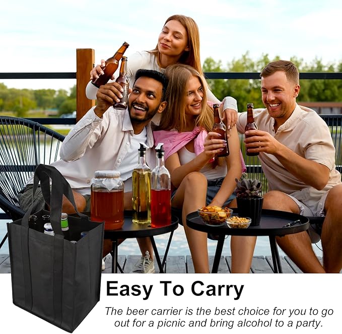 Bottle Bag, Bottle Carrier Bag with 6 Compartments Dividers for Bottles, Reusable Wine Bottle Holder Bag with carry handle for Picnic, Travel, Shopping, Fishing, Party