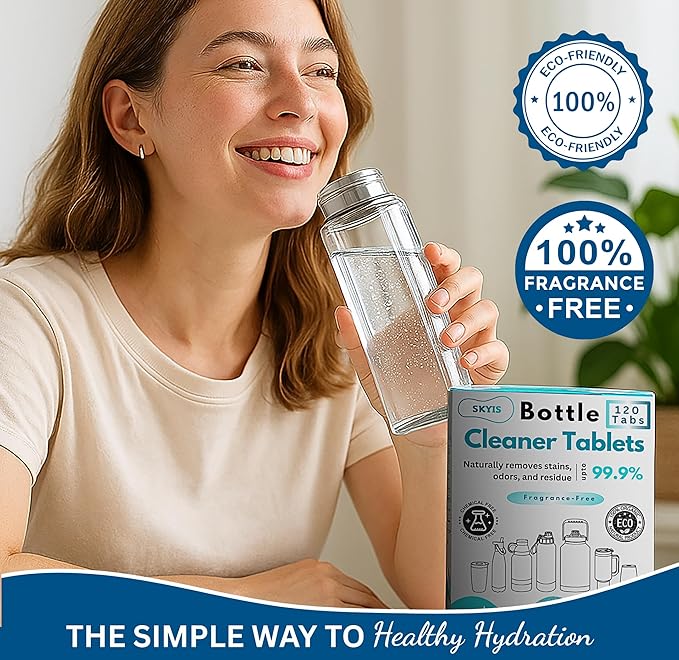 120-pcs Water Bottle Cleaner Tablets, Chlorine-free, Water Bottle cleaner, Tumbler washer and Glass bottle cleaner Removes stubborn stains and Freshens glass bottles and utensils