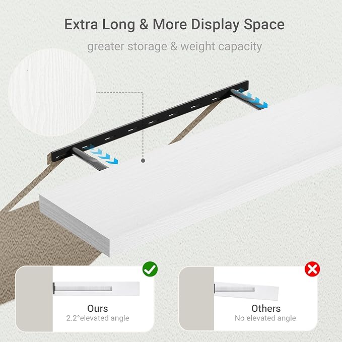 10 inches Deep Floating Shelves 36 inch Long, Wall Shelves Heavy Duty 70 lbs for Bedroom, Bathroom, Living Room, Kitchen, Office, Modern Shelf Home Decor with Invisible Bracket, White