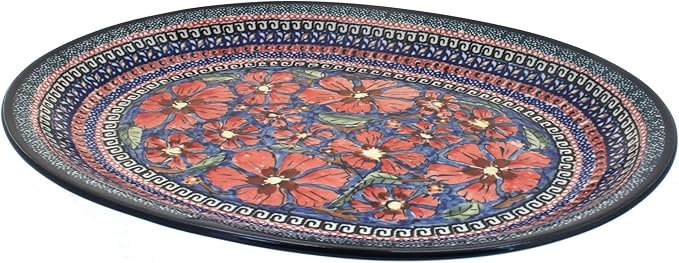 Blue Rose Polish Pottery Jungle Flower Large Serving Platter