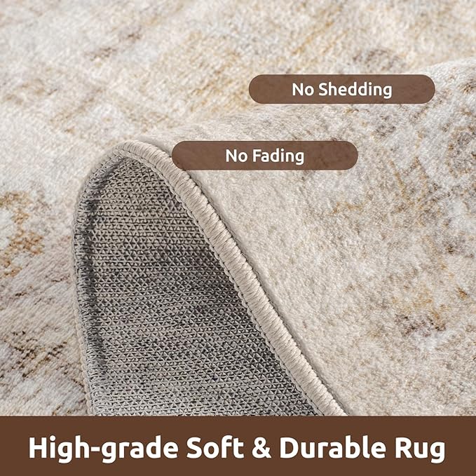 AMOAMI-2X6 Runner Rug-Washable Runners for Hallways-Soft Non Slip Bedside Rugs for Bedroom-Vintage Long Rug for Hallways Entryway Laundry Room Stair Kitchen Bathroom Beige