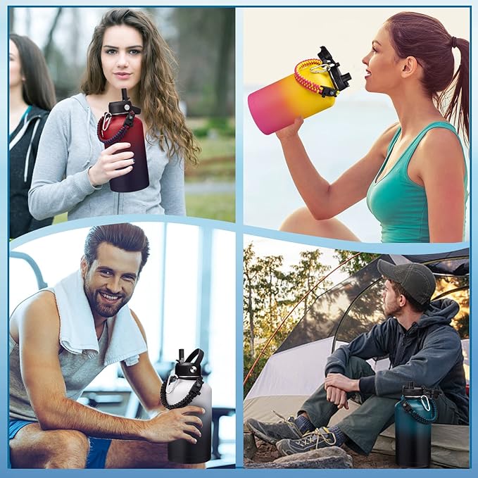 64OZ Stainless Steel Water Bottles - Half Gallon Water Bottle with Straw Lids, Reusable Vacuum Insulated Water Jug w/ Carrier Bag, Leak Proof Metal Waterbottle for Sports Gym Workout Travel Hiking