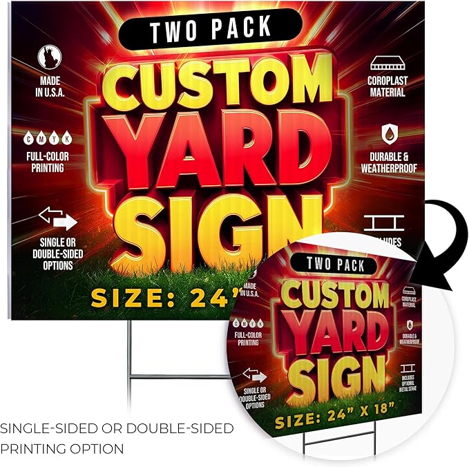 2 Pack 24"x18" Custom Yard Signs with Stakes, Personalized Yard Signs for Outdoors, Customized Full Color Print Corrugated Signs for Business